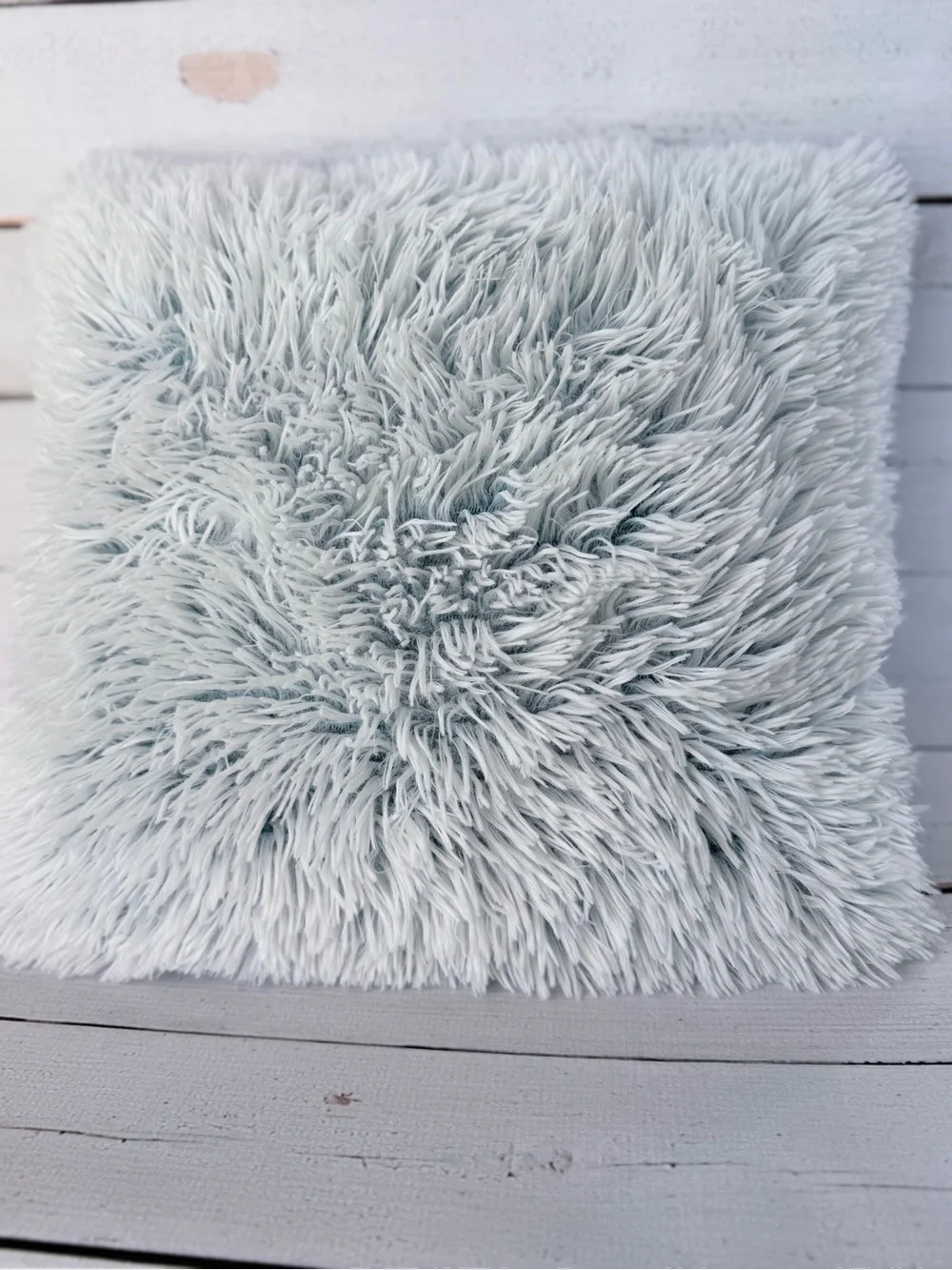 Soft Shag Throw Pillow in Pale Aqua